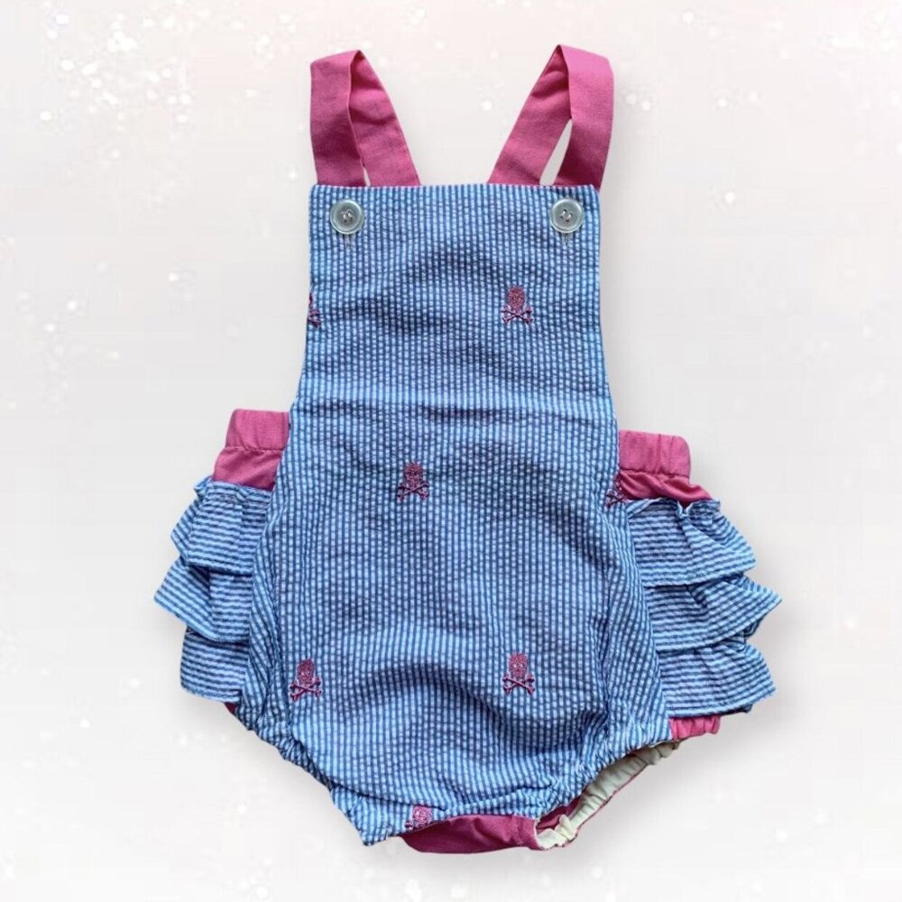 Handmade Skull Seersucker Bubble Romper